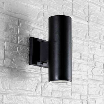 Duo 6" Modern Midcentury Cylinder Outdoor Metal/Glass Integrated LED Wall Sconce with Uplight - JONATHAN Y